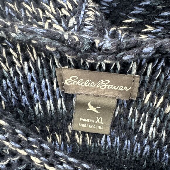 Eddie Bauer Hoodie Womens XL Blue Marled Open Knit Pullover Long Sleeve Boho - Picture 2 of 8
